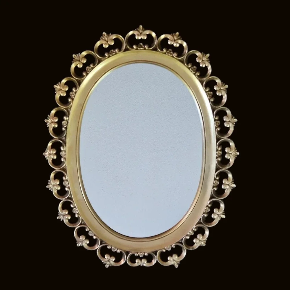 Vintage Syroco 2315 Gold Oval Wall Mirror Ornate Scroll Hollywood Regency USA